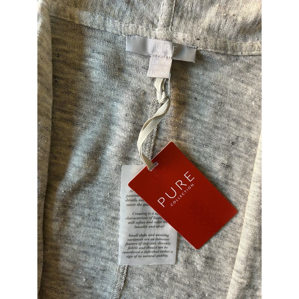 Pure Collection 100% Linen Longline Cardigan Womens US 12 Light Gray Marl NWT - Picture 10 of 12